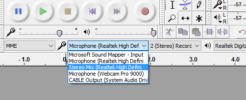 La mezcla estéreo no se muestra