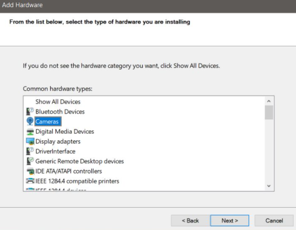 no puedo encontrar una cámara web