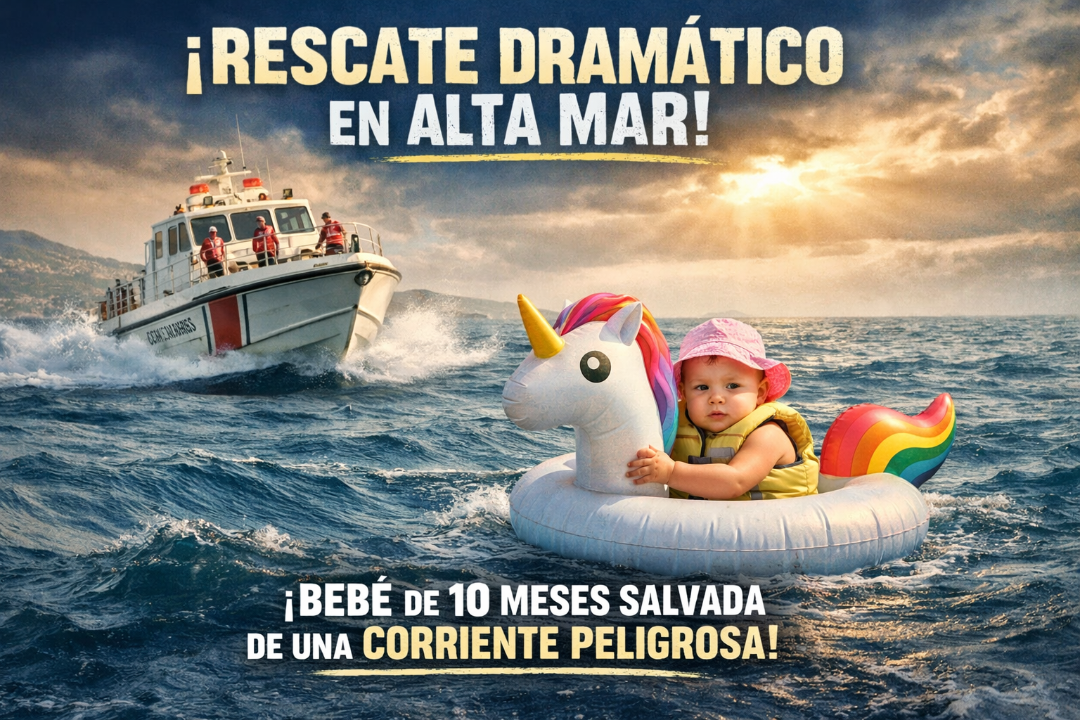bebé rescatada en el mar bebé en inflable mar rescate en playa 2015 historia real bebé mar peligro inflables niños